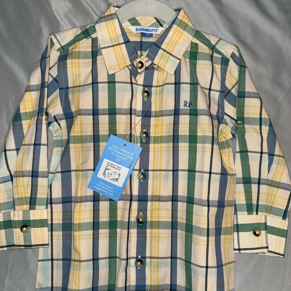Rugged Butts Plaid Kids Shirt - Green and Yellow